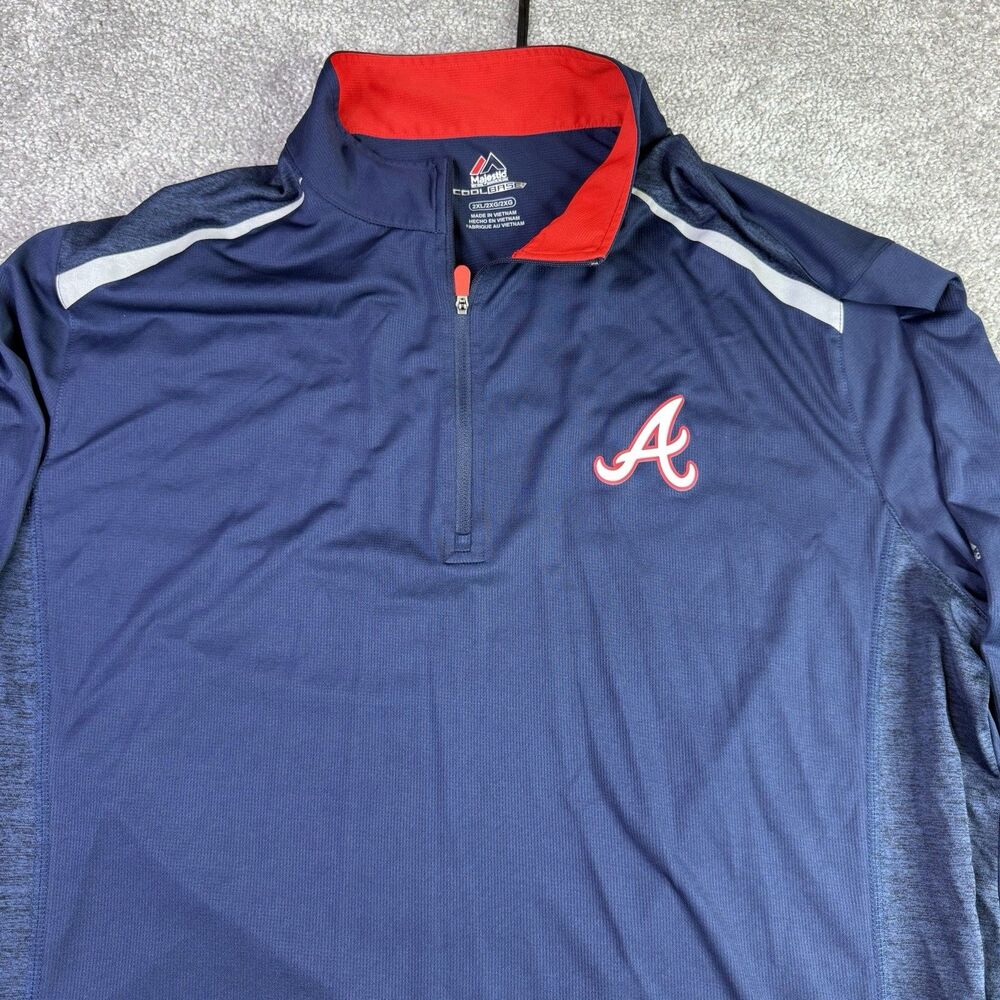 Atlanta Braves Shirt Men’s XXL Blue Majestic 1/4 Zip Cool Base Pullover